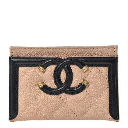 Chanel Caviar Quilted Filigree Card Holder Beige Black 1 of 7