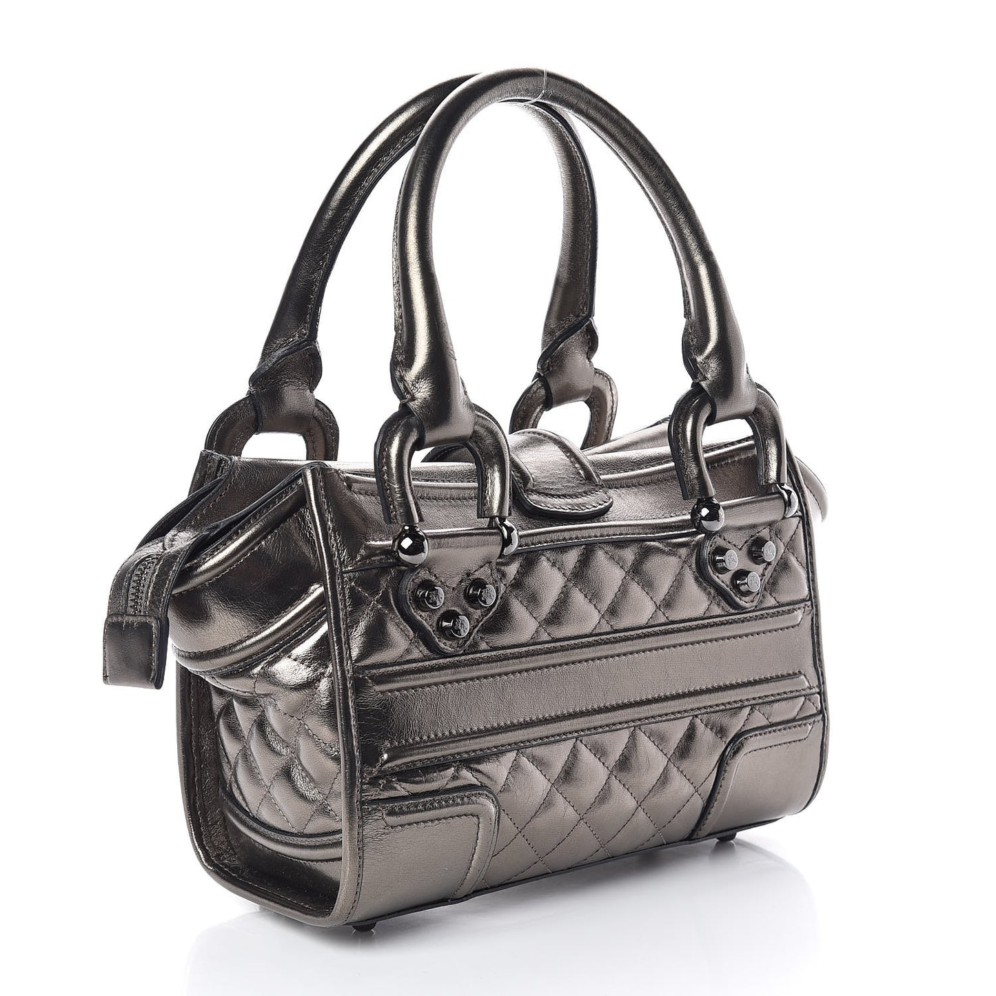 Metallic Calfskin Quilted Mini Manor Tote Pewter