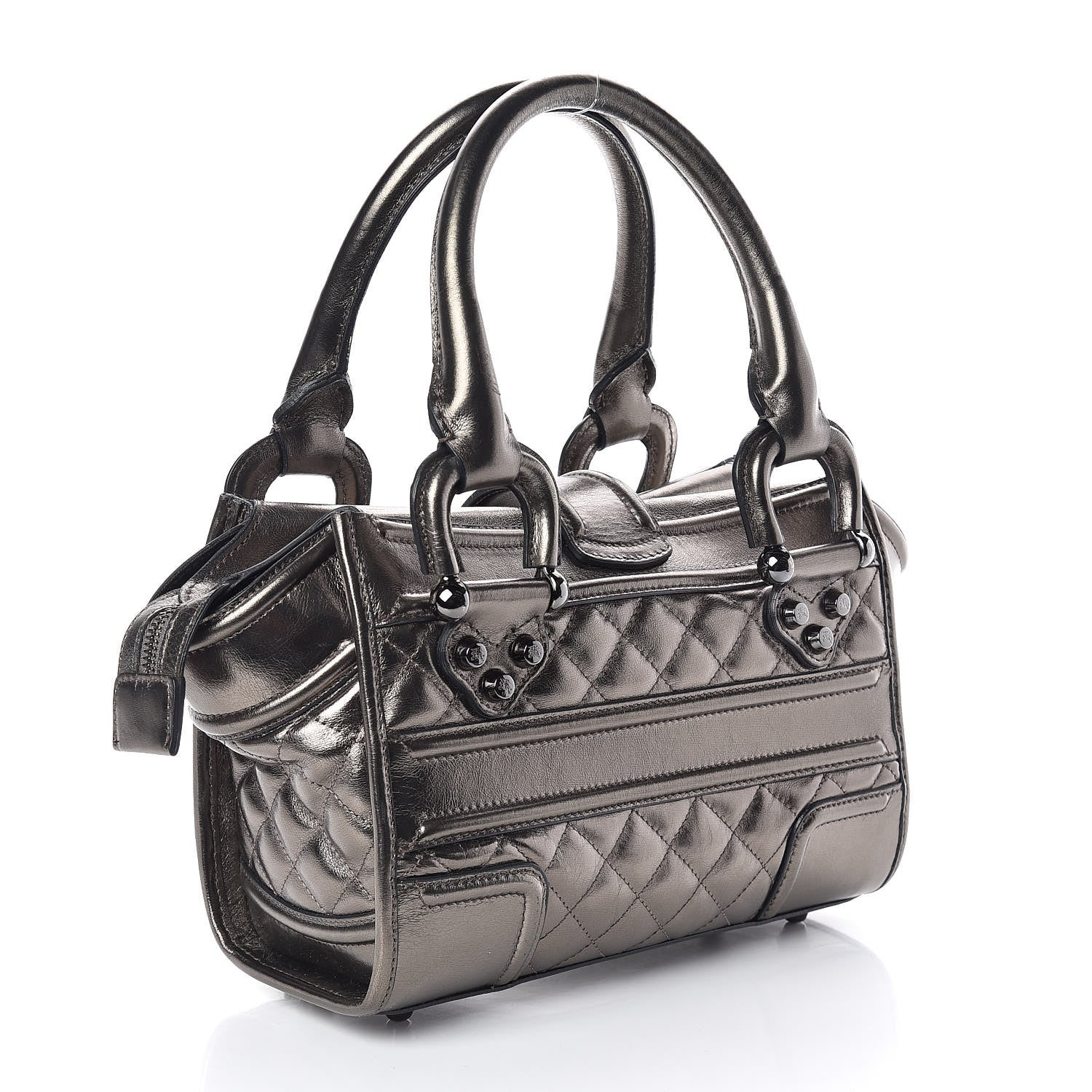 Burberry Metallic Calfskin Quilted Mini Manor Tote Pewter 3 of 11