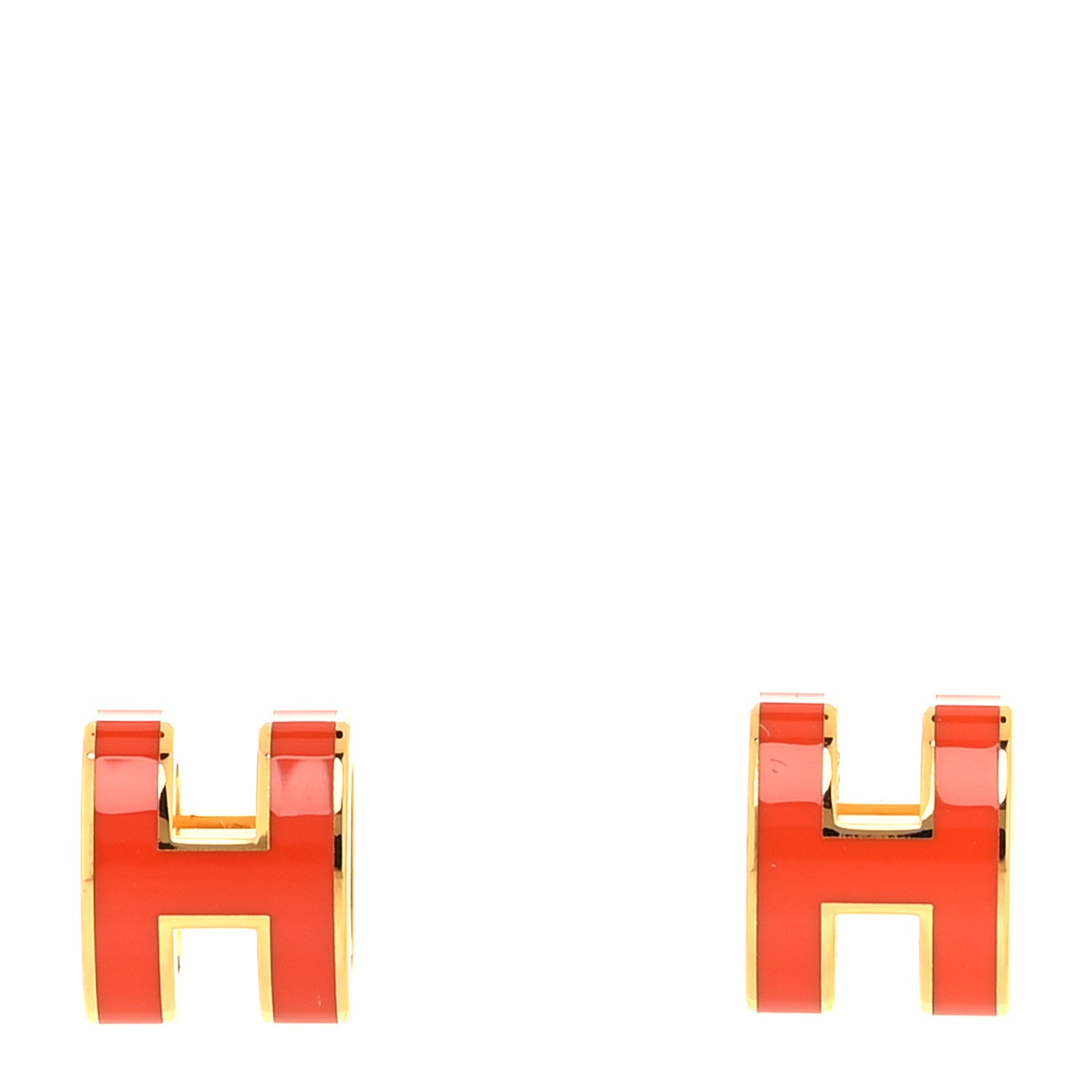 Hermes Gold Lacquered Mini Pop H Earrings Orange Field 1 of 6