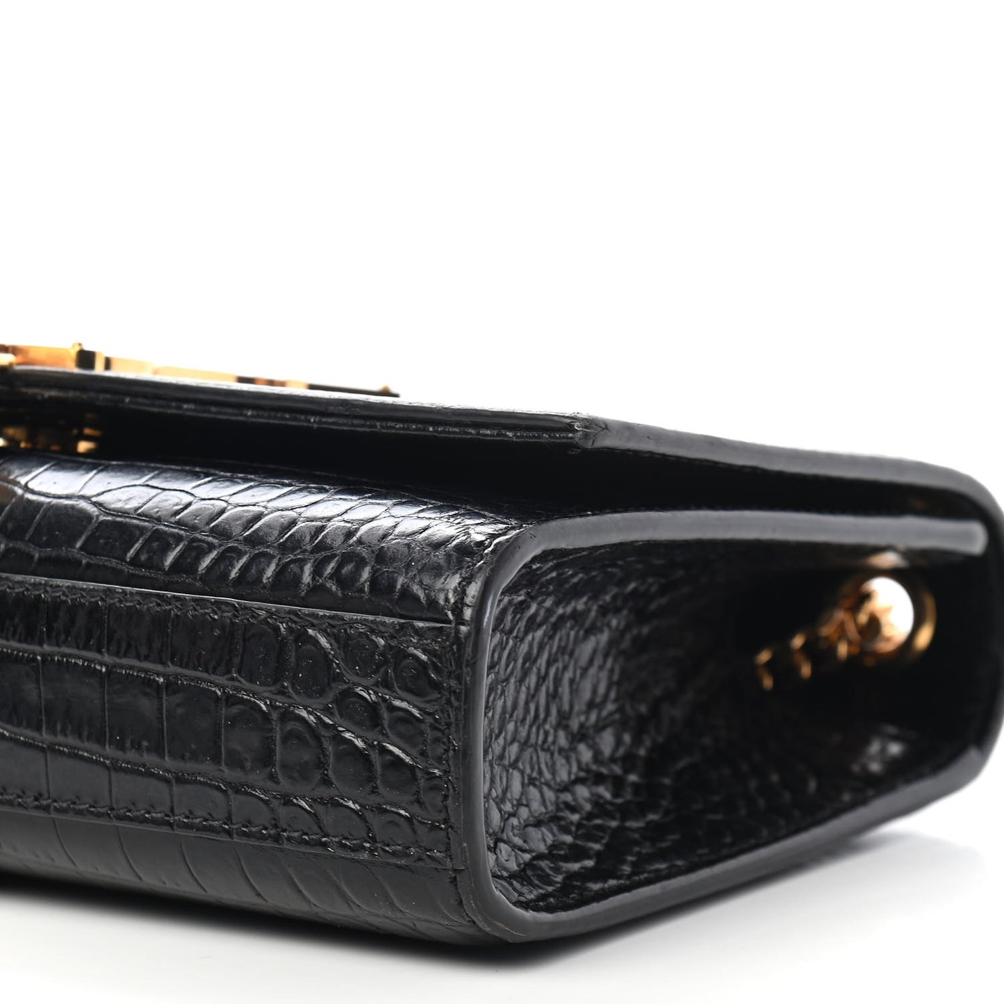 Calfskin Crocodile Embossed Small Classic Monogram Kate Tassel Satchel Black