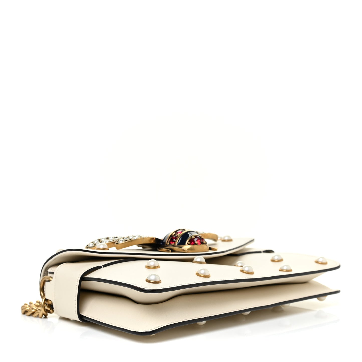 Nappa Pearl Studded Mini Queen Margaret Broadway Shoulder Bag Mystic White