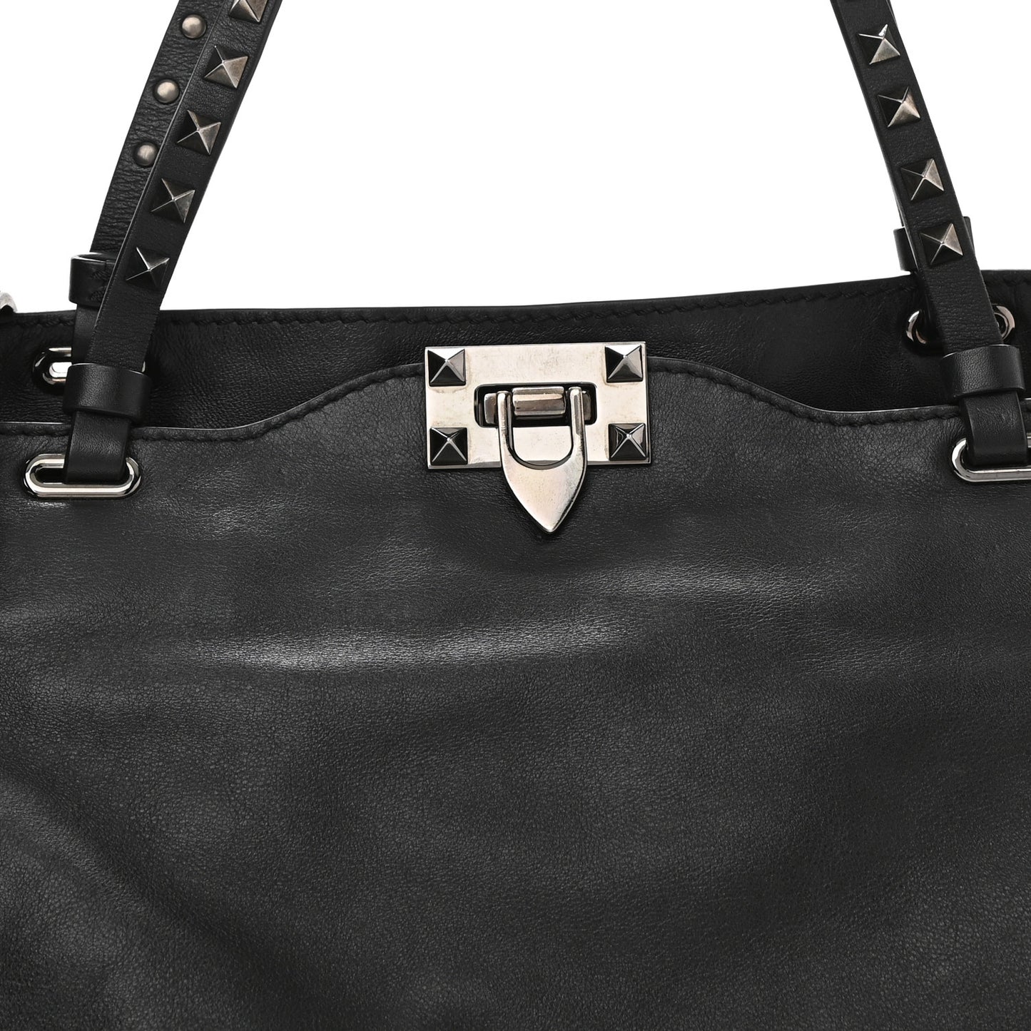 Vitello Medium Rockstud Tote Black