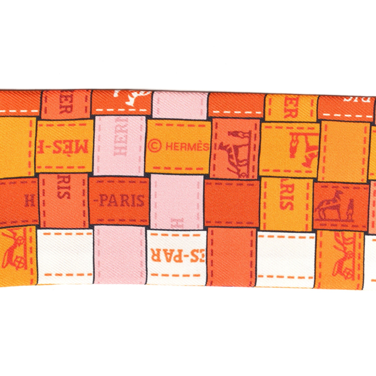 Hermes Silk Bolduc Au Carre Twilly Orange Blanc Vieux 4 of 4