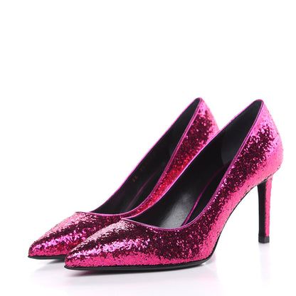 Saint Laurent Glitter Galaxi Paris 80 Pump 36.5 Fushia 3 of 11