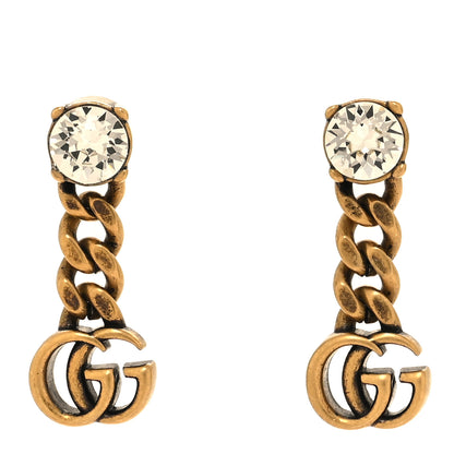 Gucci Metal Crystal Double G Chain Drop Earrings Aged Gold 1 of 4