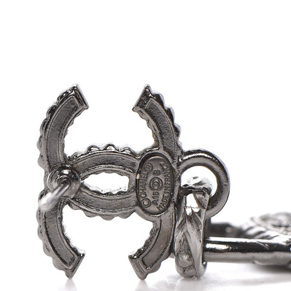 Chanel Ruthenium Crystal CC Drop Earrings Black Silver 4 of 4