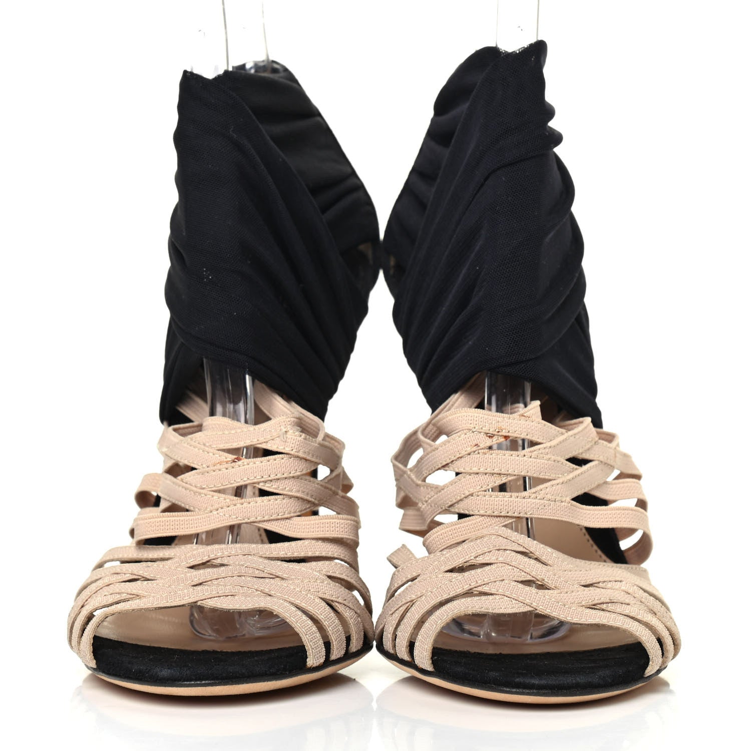 Fendi Suede Mesh Strappy Sandals 36.5 Beige Black 2 of 4