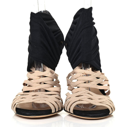 Fendi Suede Mesh Strappy Sandals 36.5 Beige Black 2 of 4