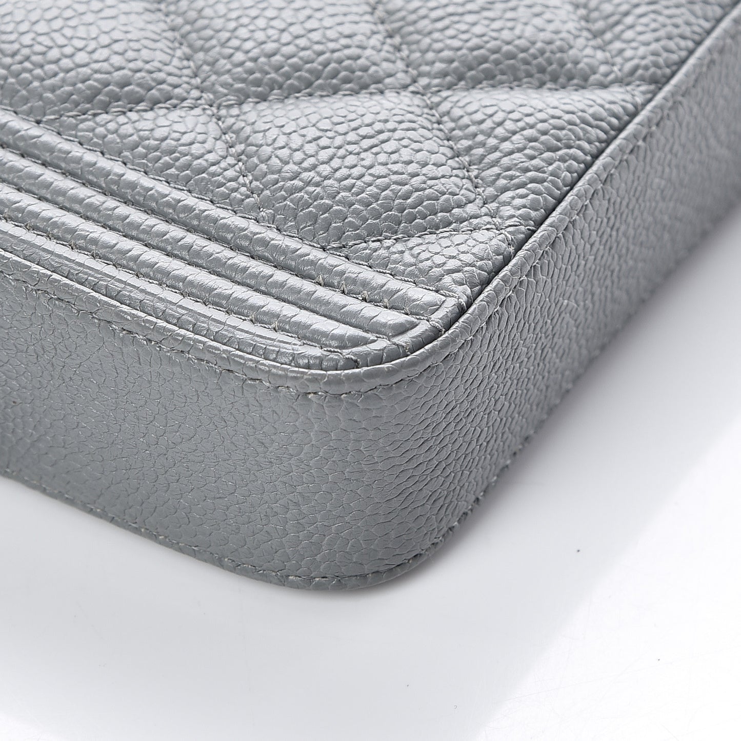 Caviar Quilted Small Boy Clutch With Chain Grey