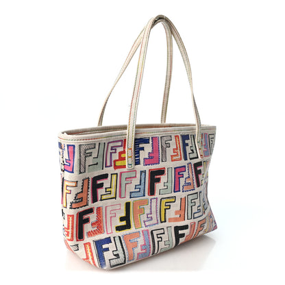 Fendi Zucca Spalmati Vitello FF Multicolor Mini Roll Tote White Multicolor 3 of 12