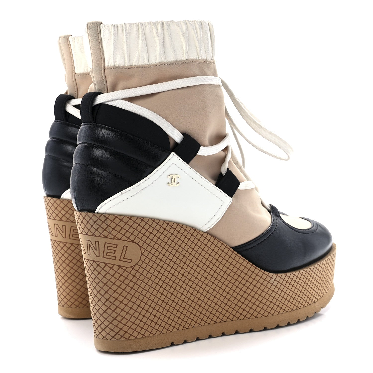 Chanel Patent Calfskin Runway Wedge Short Platform Boots 40.5 Black White Beige 4 of 7