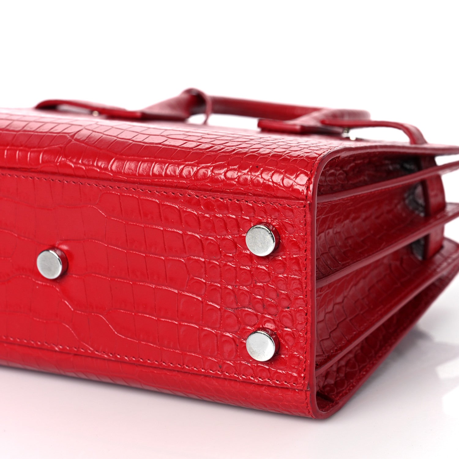 Saint Laurent Calfskin Crocodile Embossed Nano Sac De Jour Red 8 of 8