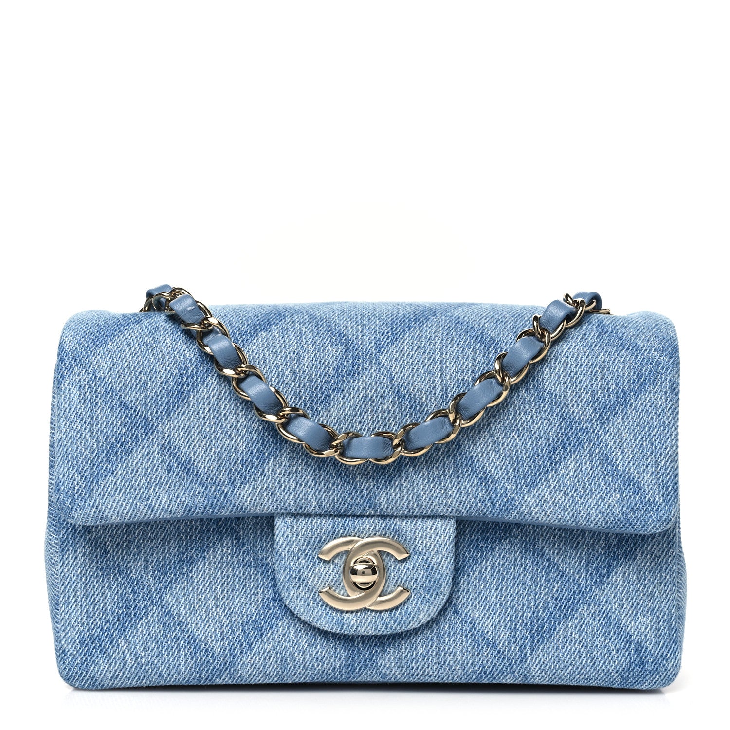 Chanel Printed Denim Quilted Mini Rectangular Flap Light Blue 1 of 12