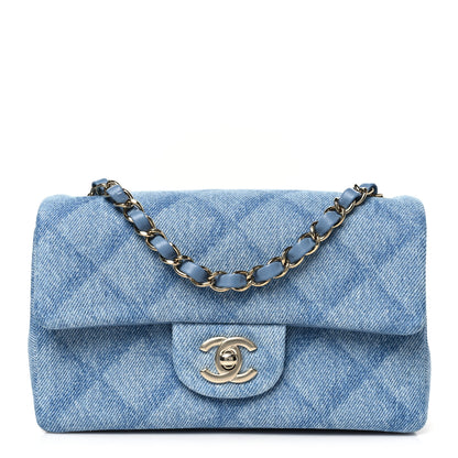 Chanel Printed Denim Quilted Mini Rectangular Flap Light Blue 1 of 12