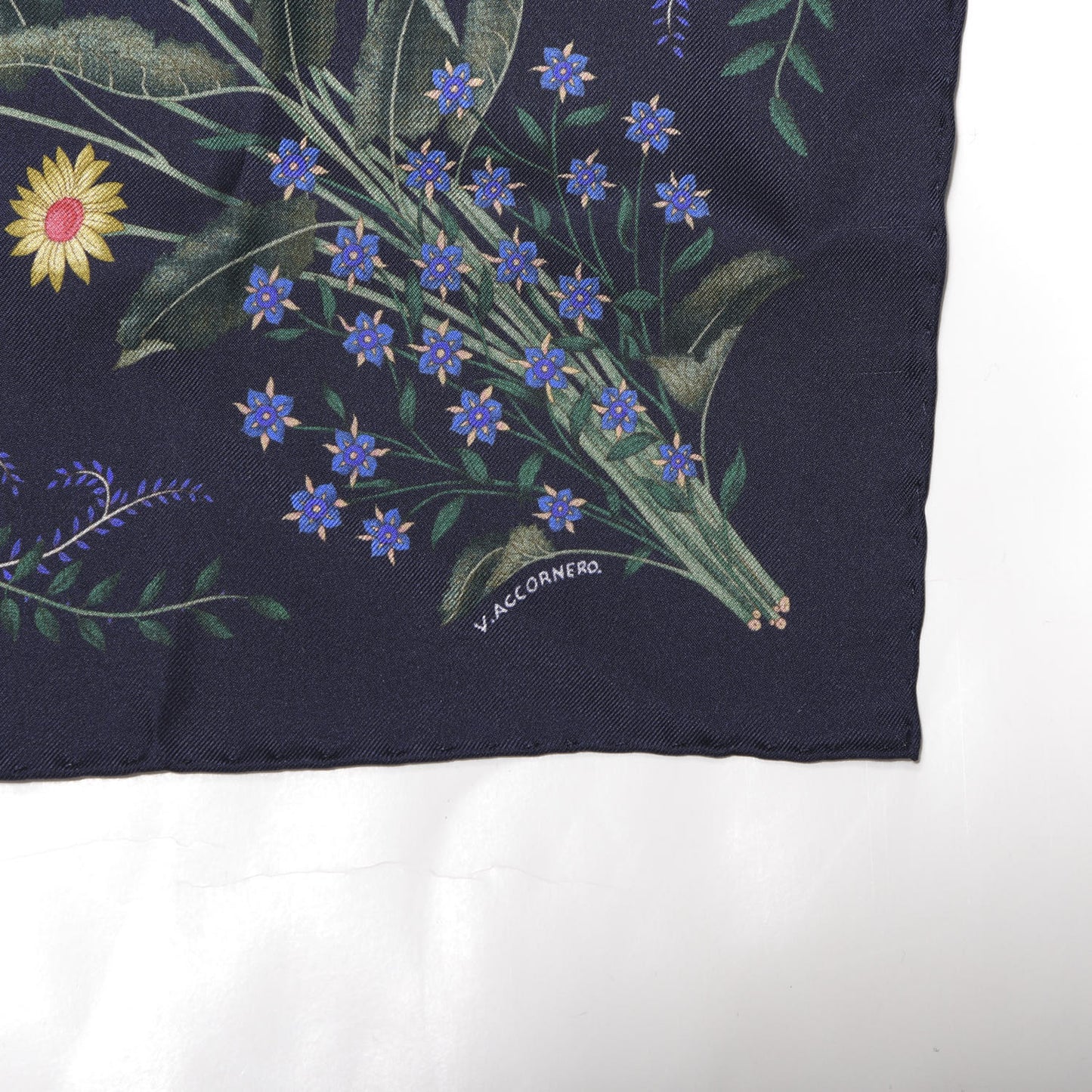 Silk Twill Nuovoflora Square Handkerchief Midnight Blue Blue