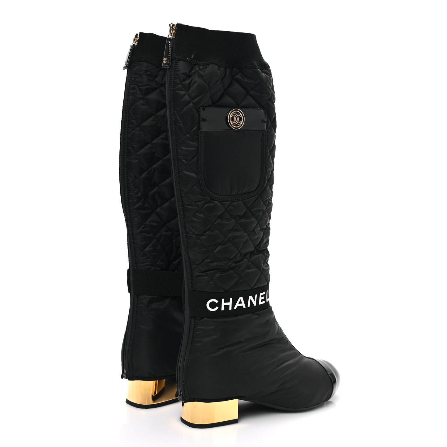 Mixed Fibers Lambskin Patent Calfskin Convertible High Boots 38 Black