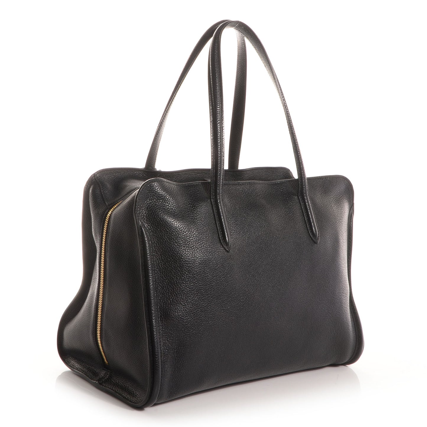 Pebbled Leather Skull Padlock Tote Black