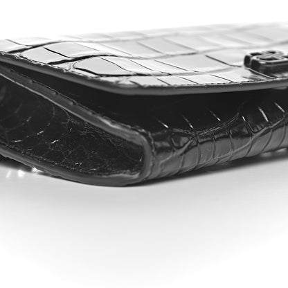 Balenciaga Shiny Calfskin Crocodile Embossed BB Phone Holder Wallet On Chain Black 9 of 11
