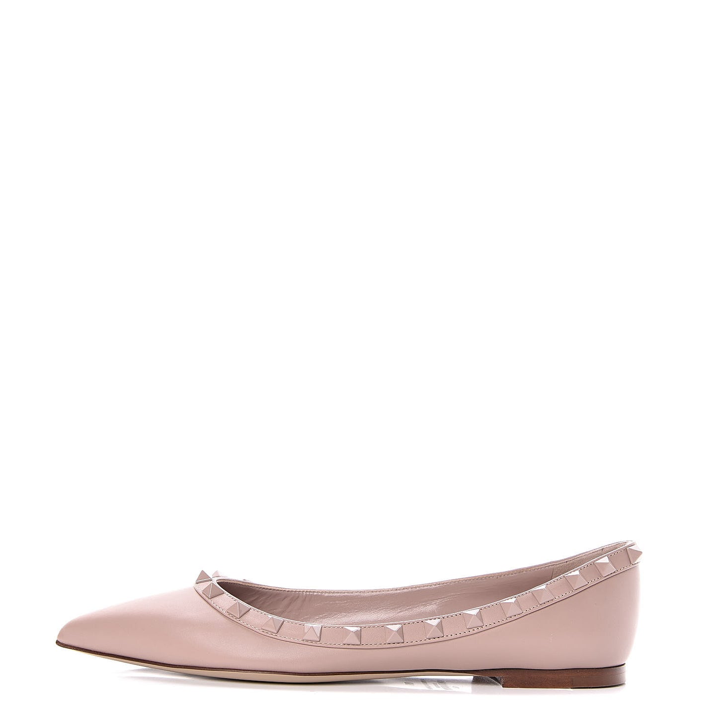 Calfskin Lacquered Monochrome Rockstud Ballerina Flats 38 Poudre