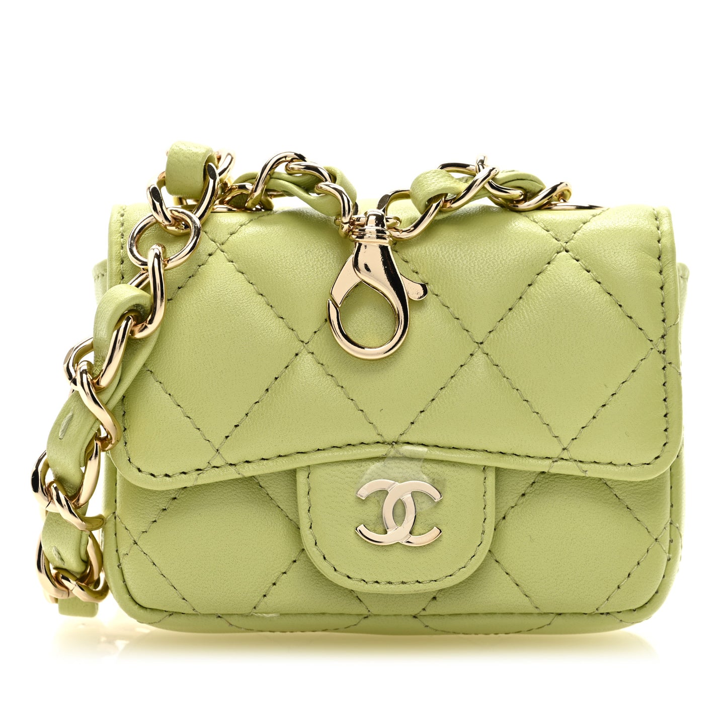 Lambskin Quilted Mini Chain Belt Bag Light Green