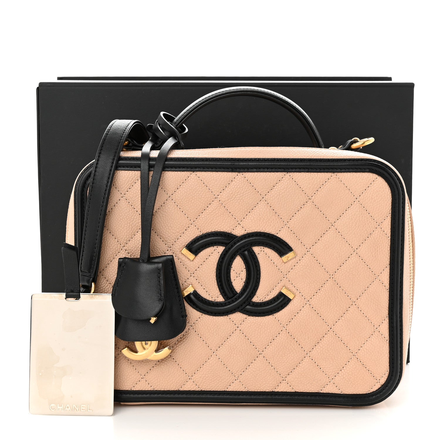 Chanel Caviar Quilted Large CC Filigree Vanity Case Beige Black 14 of 14