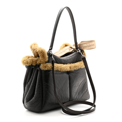 Balenciaga Crushed Calfskin Shearling Medium Rodeo Top Handle Handbag Brown Beige 3 of 10