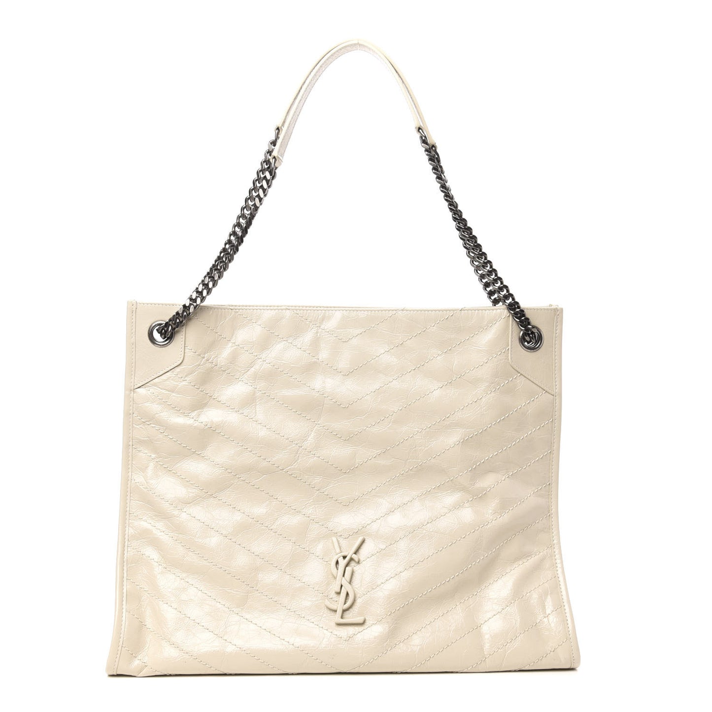 Crinkled Calfskin Matelasse Monogram Niki Shopper Tote Crema Soft