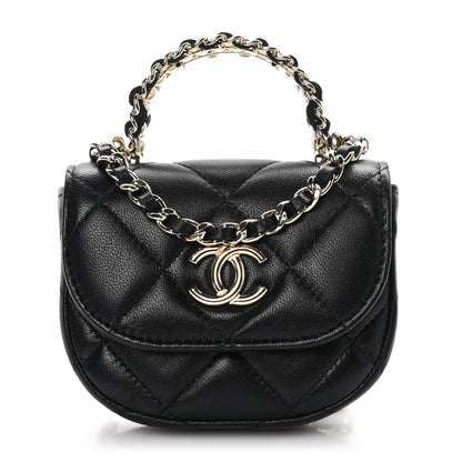 Chanel Lambskin Quilted Pearl Top Handle Clutch With Chain Black 1 of 13