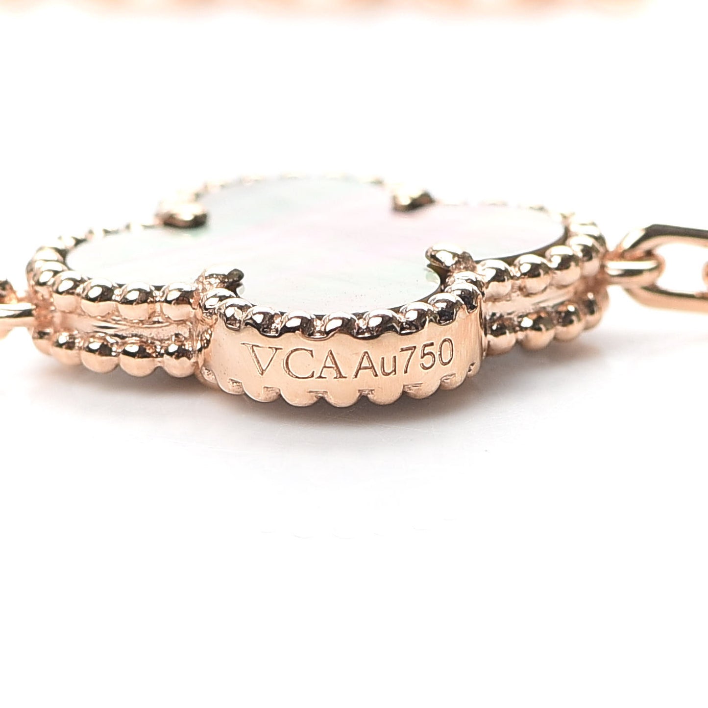 18K Rose Gold Diamond Gray Mother of Pearl 5 Motifs Vintage Alhambra Bracelet