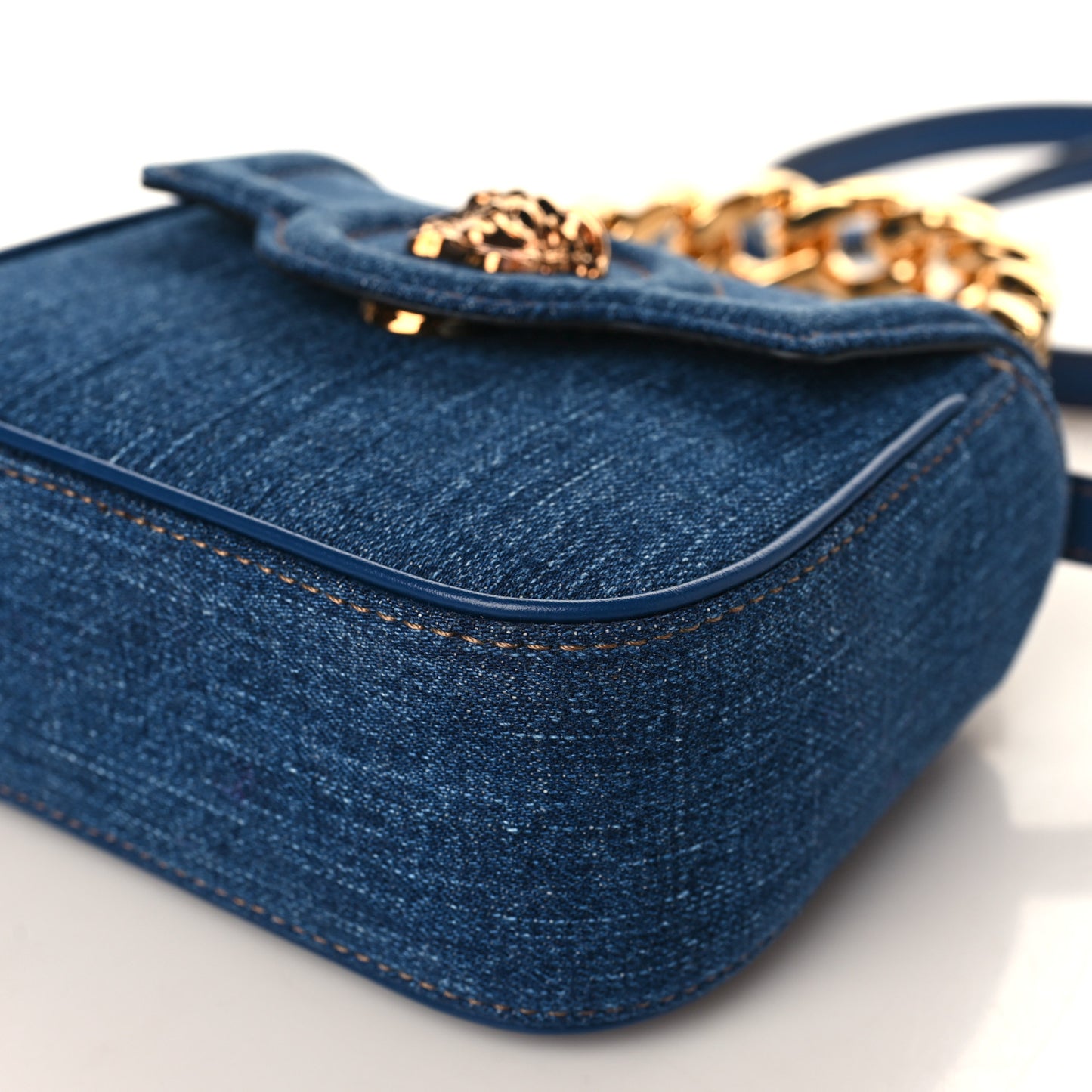 Denim Mini La Medusa Chain Top Handle Bag Navy Blue
