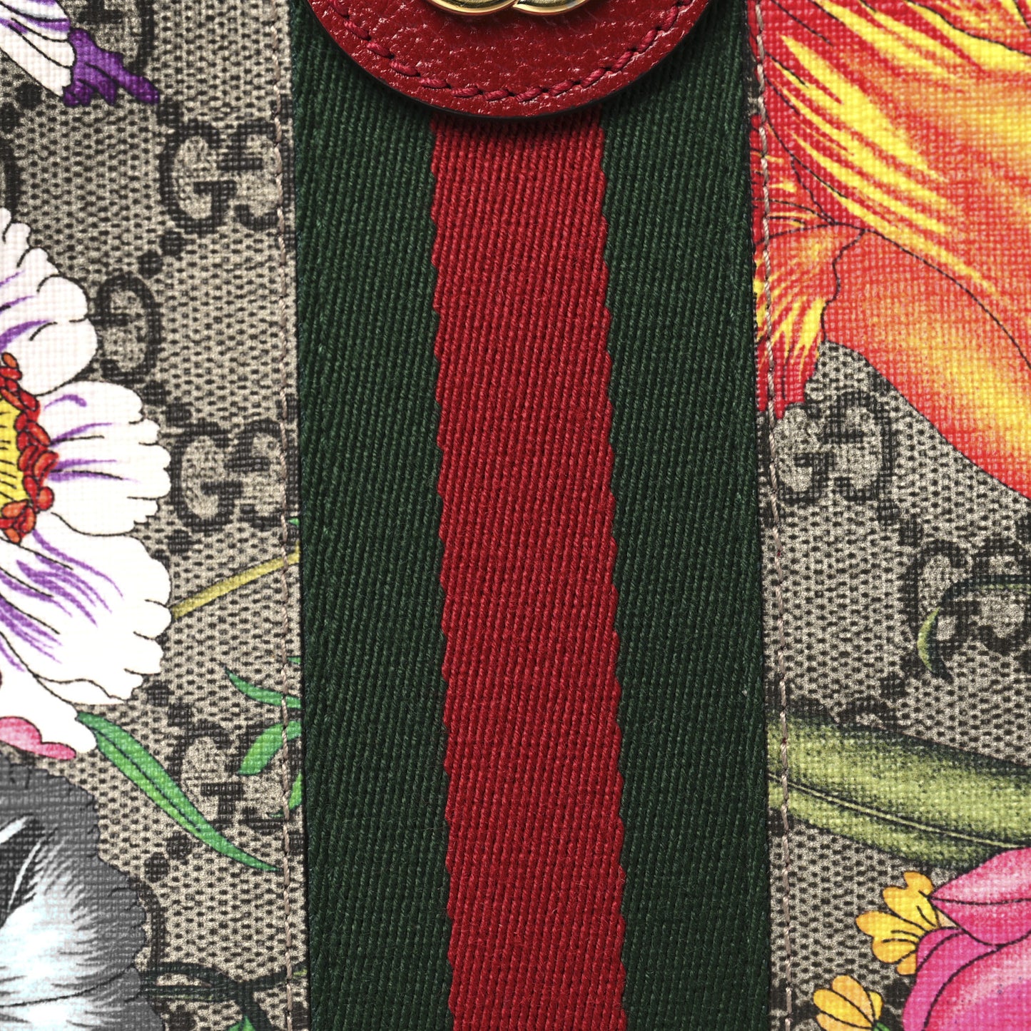 GG Supreme Monogram Flora Web Small Ophidia Top Handle Shoulder Bag Hibiscus Red