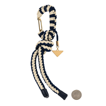 Prada Cotton Striped Metal Triangle Logo Cord Keychain Blue White 2 of 3