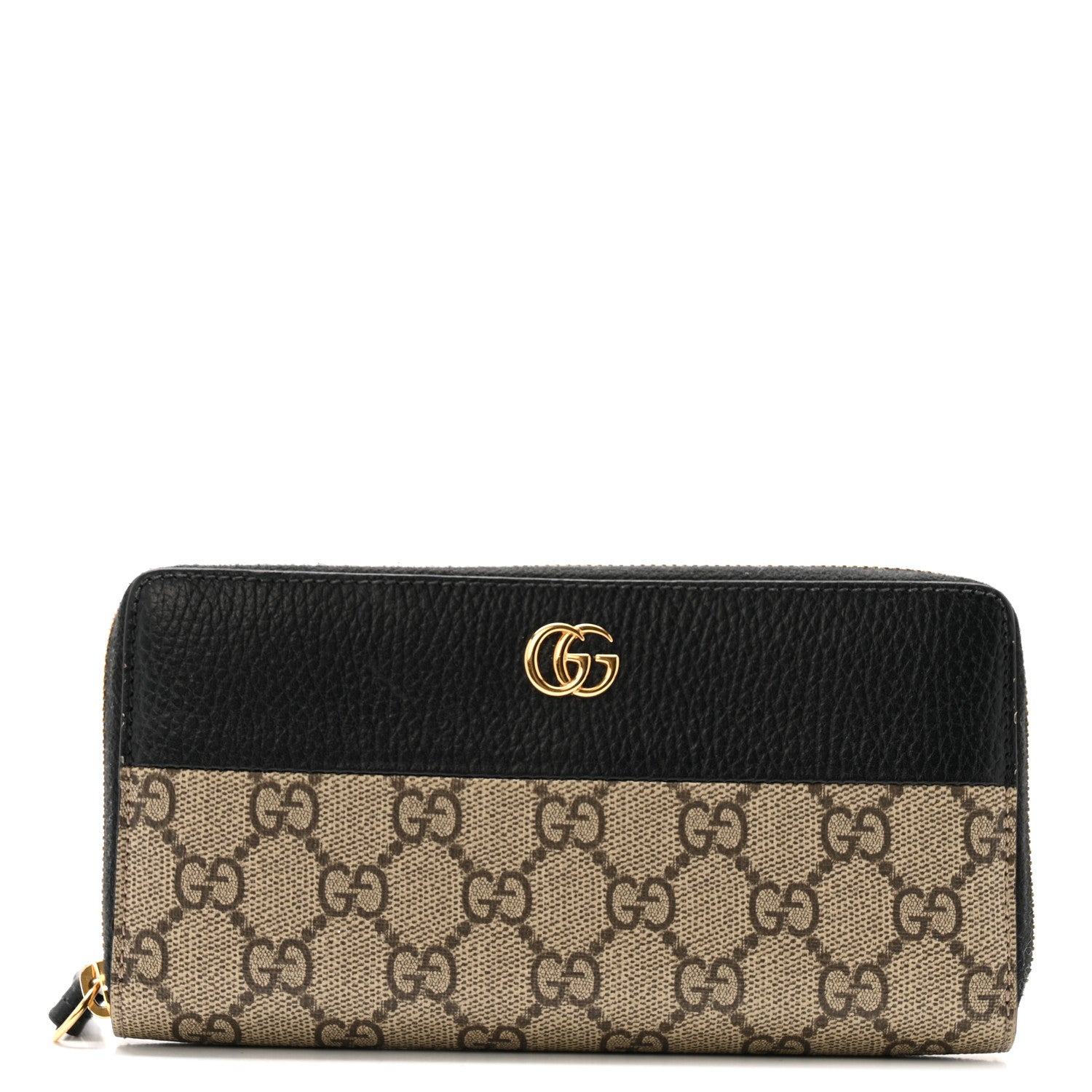 Gucci Dollar Calfskin GG Supreme Monogram GG Marmont Zip Around Wallet Black Beige Ebony 1 of 14