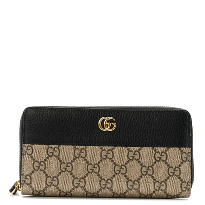 Gucci Dollar Calfskin GG Supreme Monogram GG Marmont Zip Around Wallet Black Beige Ebony 1 of 14
