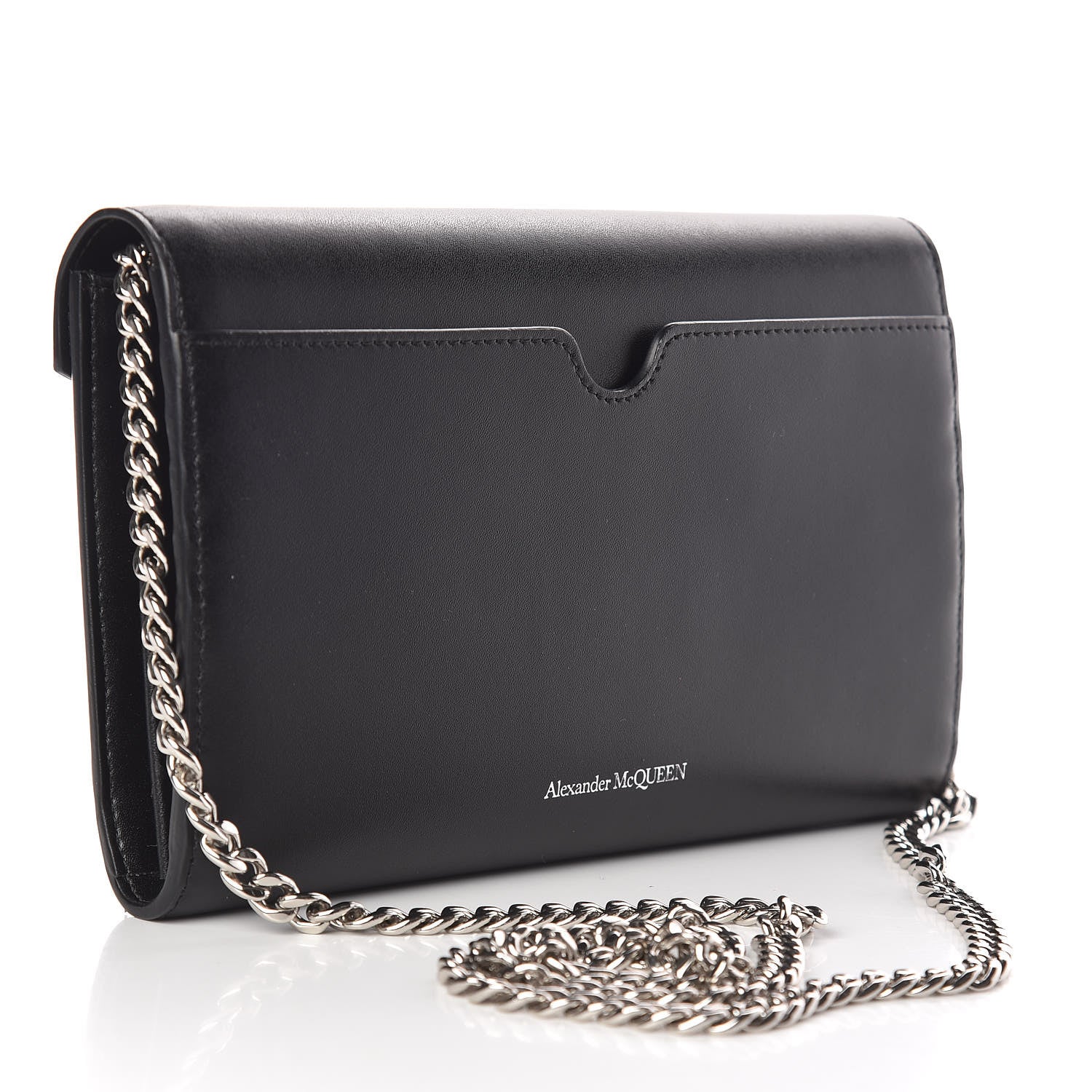 Alexander McQueen Calfskin Crystal Pin Envelope Wallet On Chain Black 3 of 11