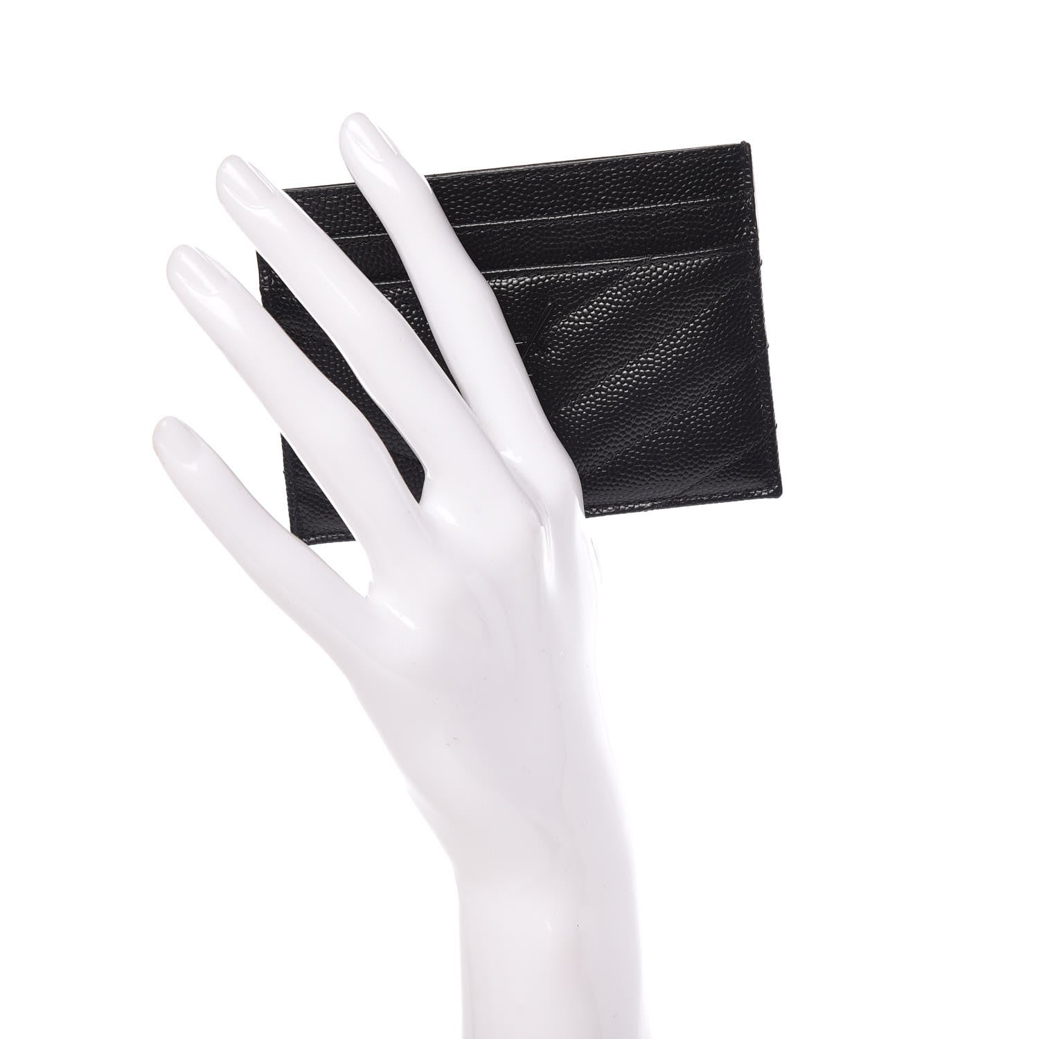 Saint Laurent Grain De Poudre Matelasse Chevron Monogram Credit Card Case Black 2 of 9
