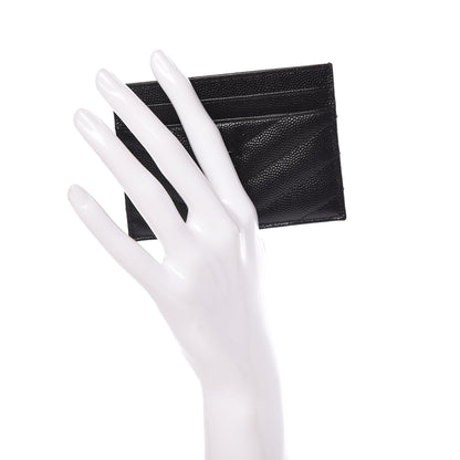 Saint Laurent Grain De Poudre Matelasse Chevron Monogram Credit Card Case Black 2 of 9