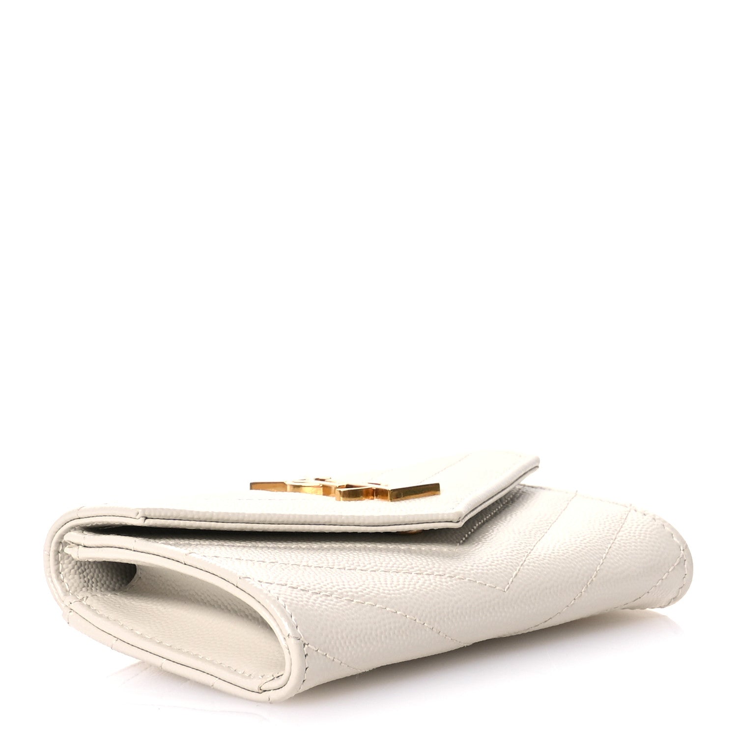 Saint Laurent Grain De Poudre Matelasse Chevron Small Monogram Envelope Wallet Crema Soft 4 of 7