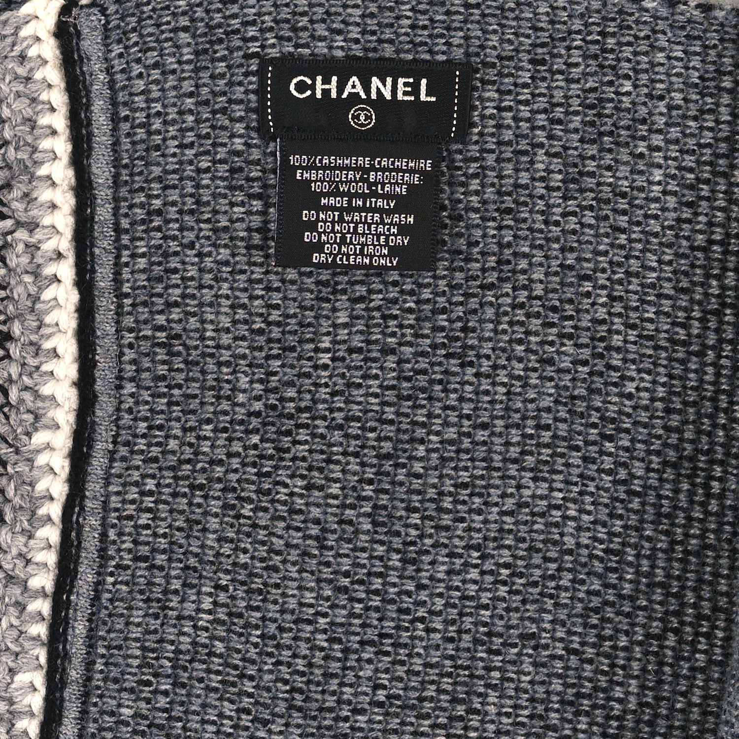Chanel Cashmere Wool CC Stole Black White 3 of 3