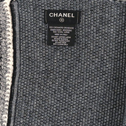 Chanel Cashmere Wool CC Stole Black White 3 of 3