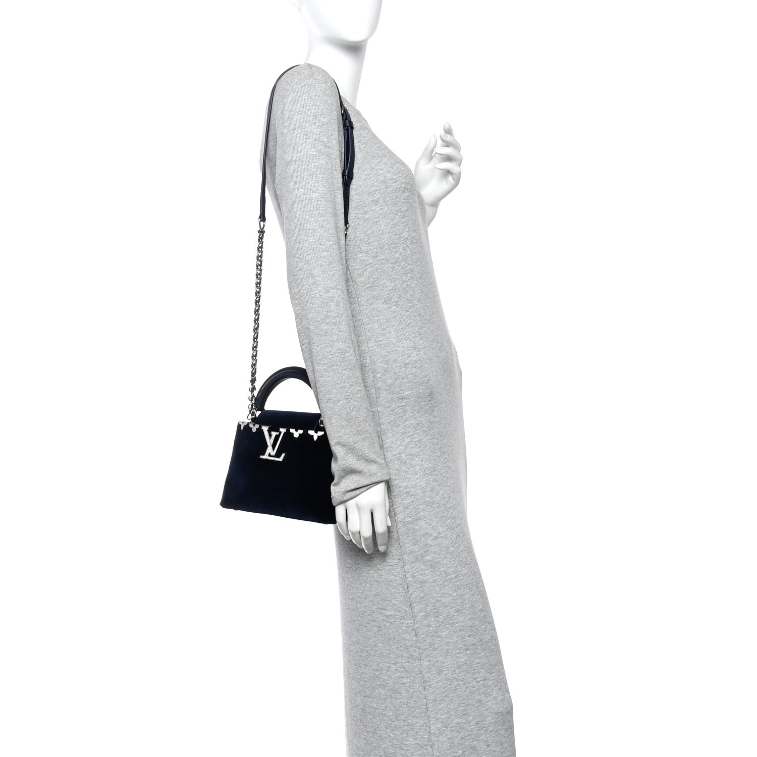 Louis Vuitton Velvet Crystal Capucines Mini Midnight Blue 2 of 9