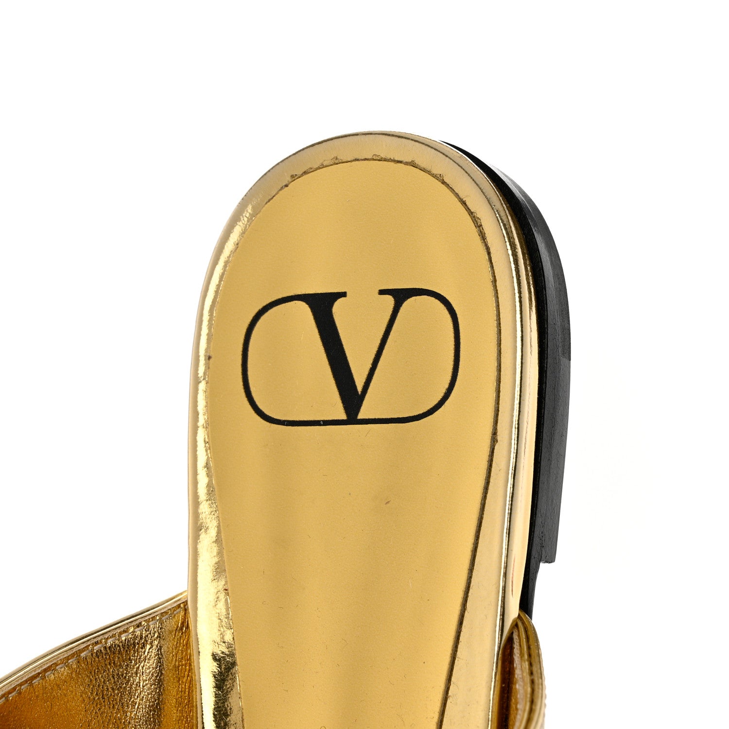 Valentino Garavani Metallic Patent Roman Stud Ankle Strap Flat Mules 38.5 Antique Brass 7 of 8