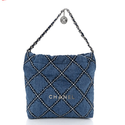 Chanel Denim Quilted Stitched Small Chanel 22 Blue 3 of 11