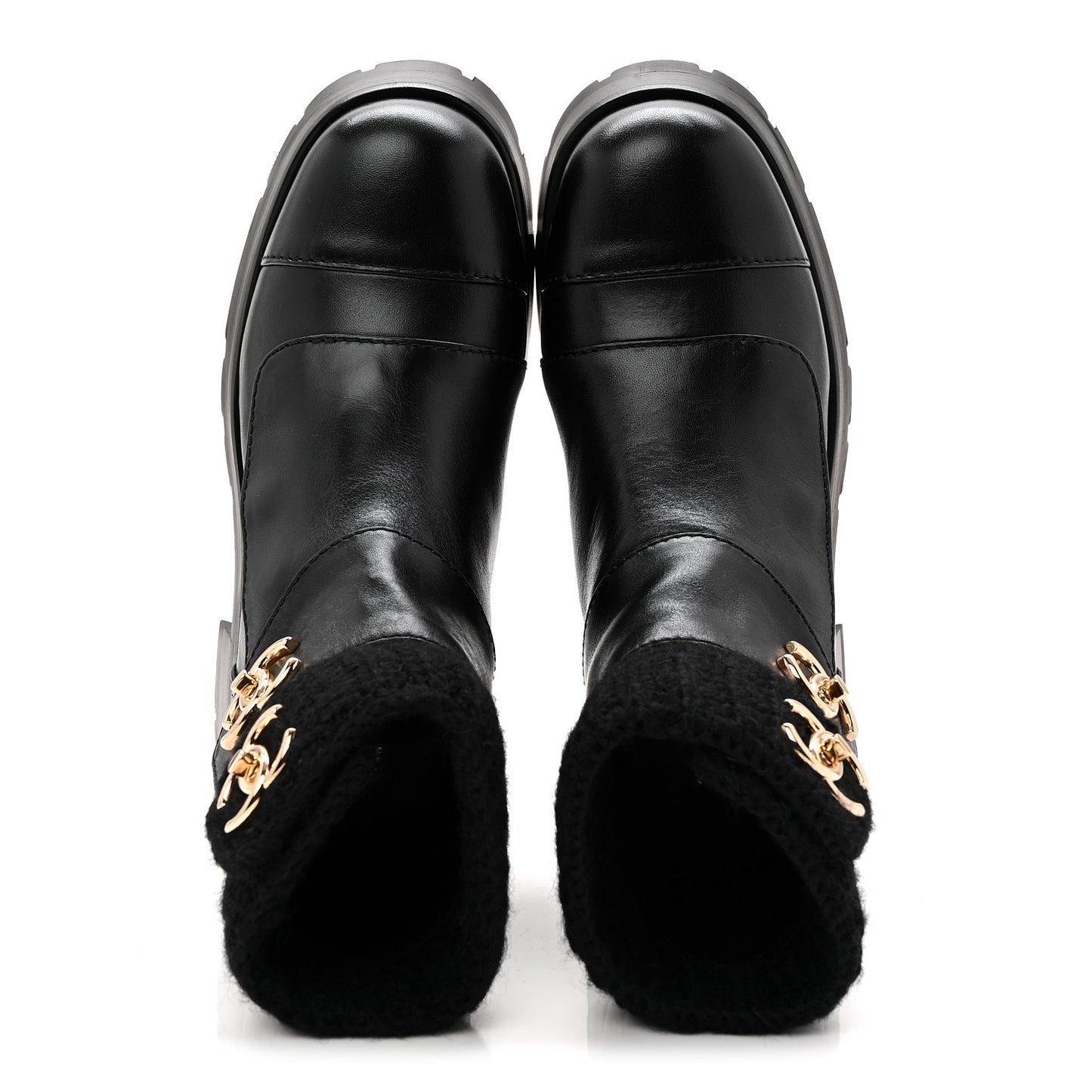 Calfskin Knit CC Short Boots 38 Black