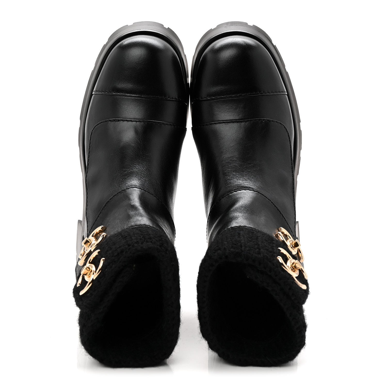 Chanel Calfskin Knit CC Short Boots 38 Black 2 of 10