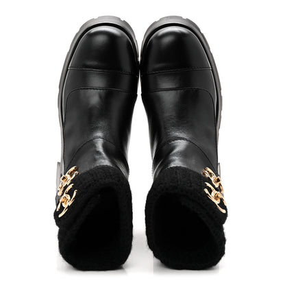 Chanel Calfskin Knit CC Short Boots 38 Black 2 of 10