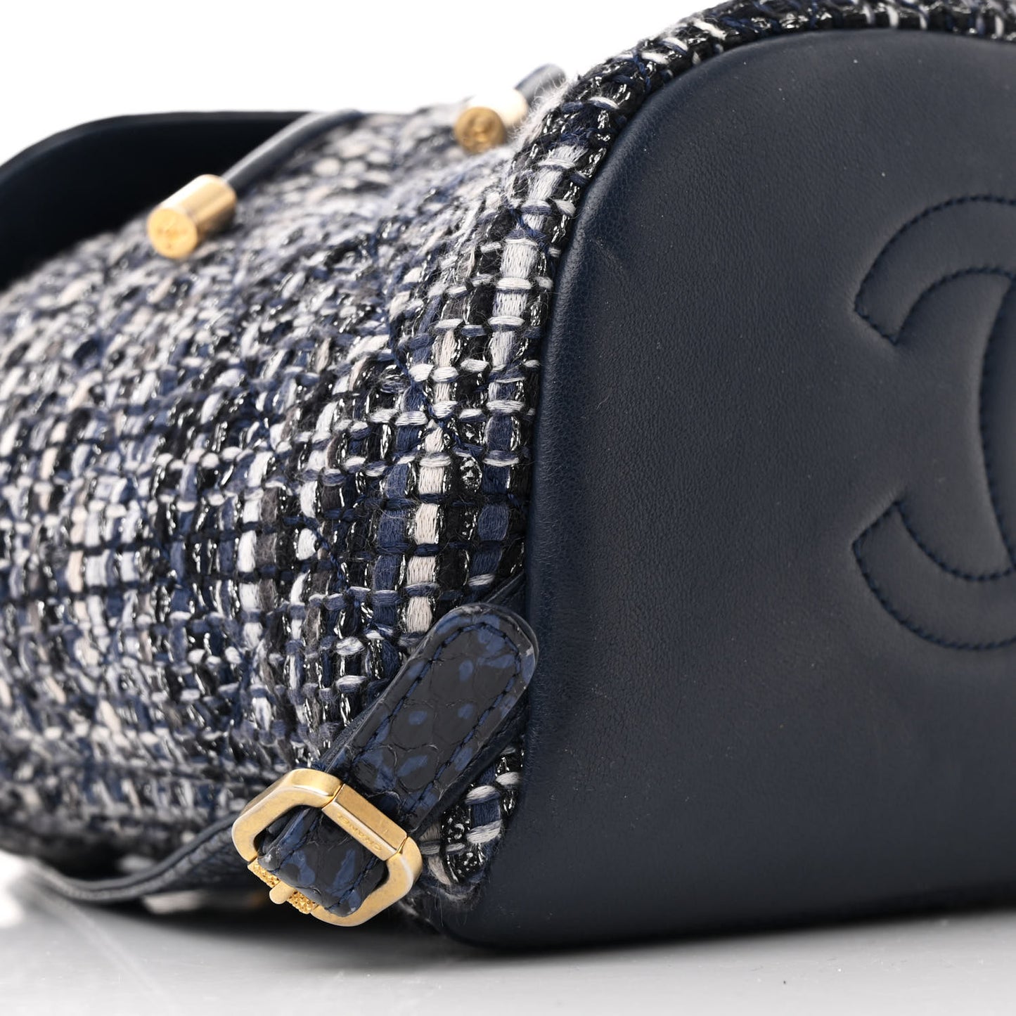 Tweed Snakeskin Quilted Filigree Backpack Dark Navy