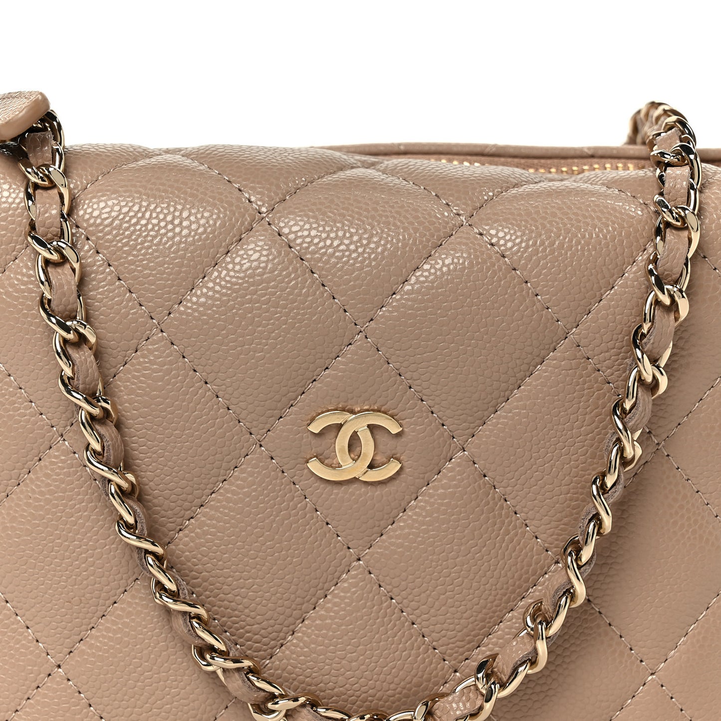 Caviar Quilted Hobo Clutch With Chain Dark Beige