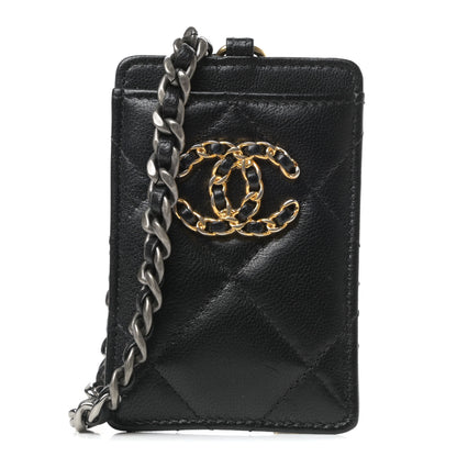 Chanel Goatskin Quilted Chanel 19 Card Holder On Chain Black 1 of 7